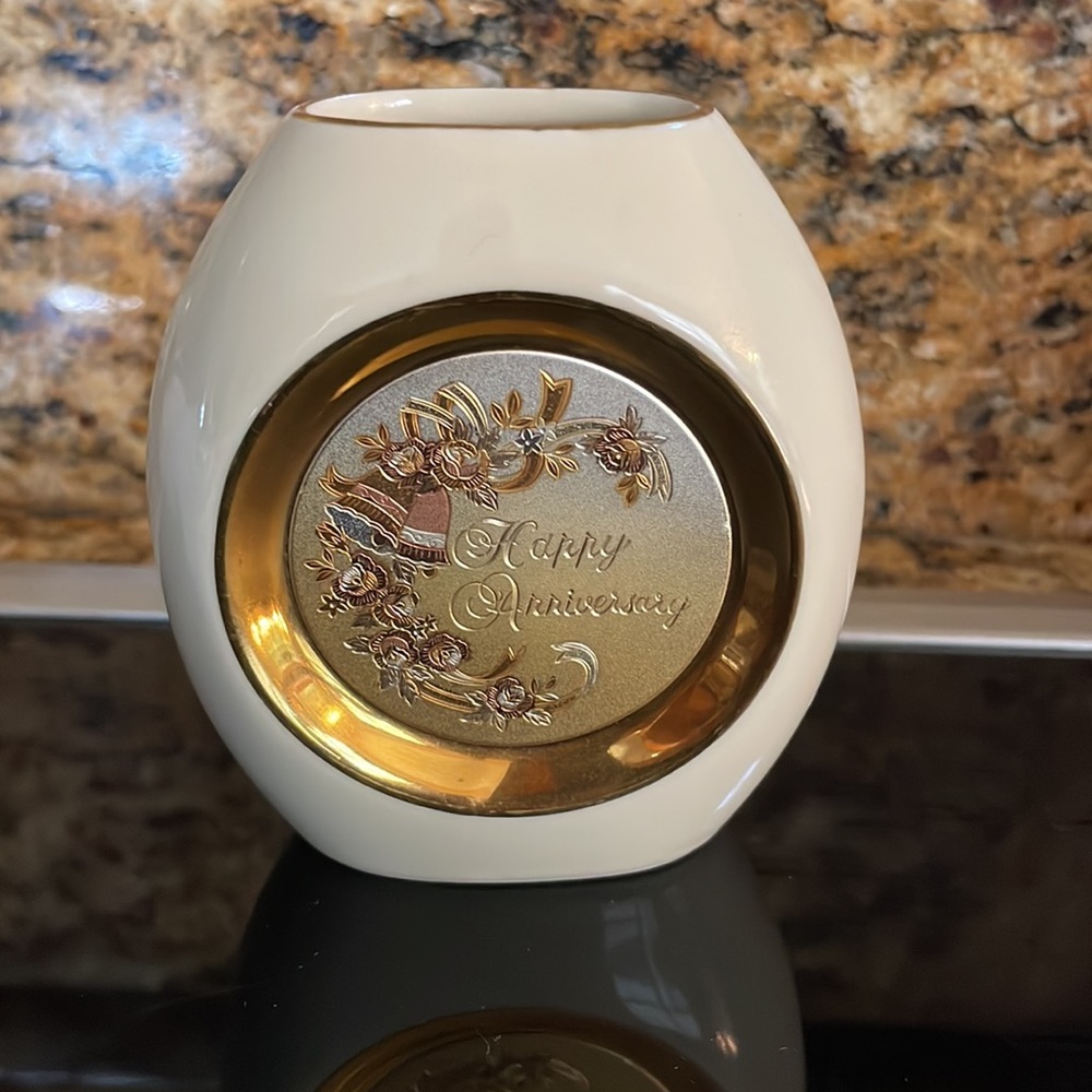 Chokin Happy Anniversary 24K Vintage Porcelain Vase Japan